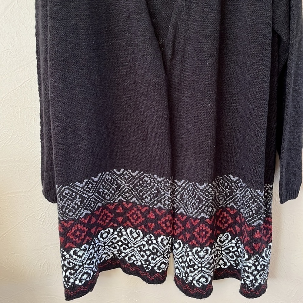 One World open cardigan long black with designed sections long sleeves size 2X - Picture 4 of 14